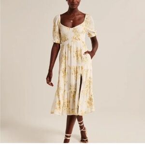 Abercrombie Yellow Floral Midi Dress with Leg Slit